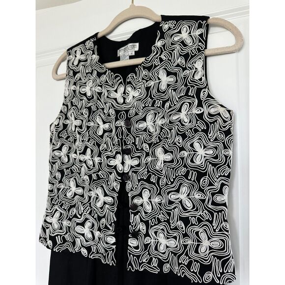 Newport News Vintage Black White Linen Blend Sleeveless Jumpsuit Sz 6 - Picture 2 of 7